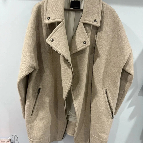 $370 Rare Banana Republic Oversized Moto Cocoon Coat in Beige size XL Wool blend - Picture 9 of 11